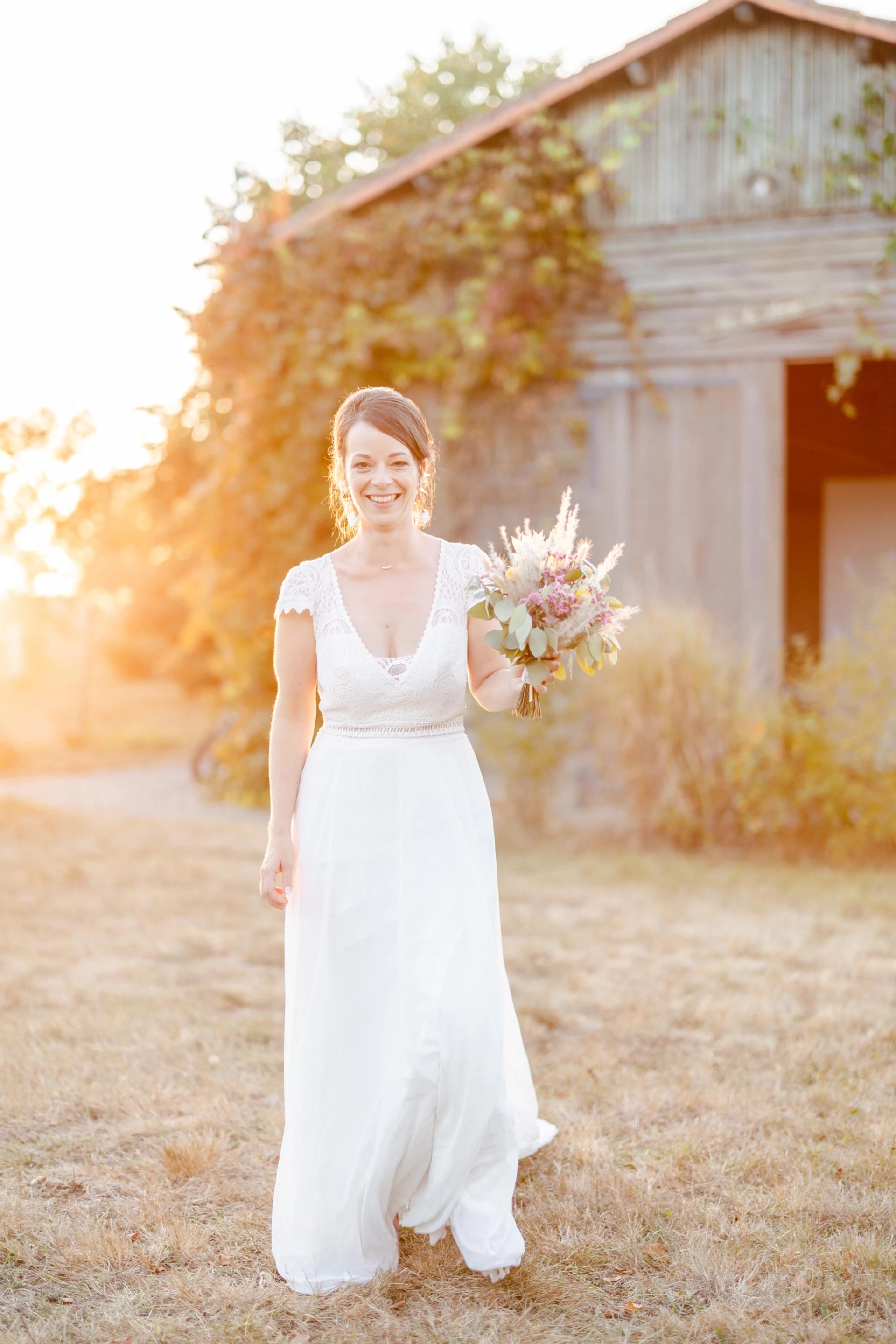 robe mariage prairie marron beige